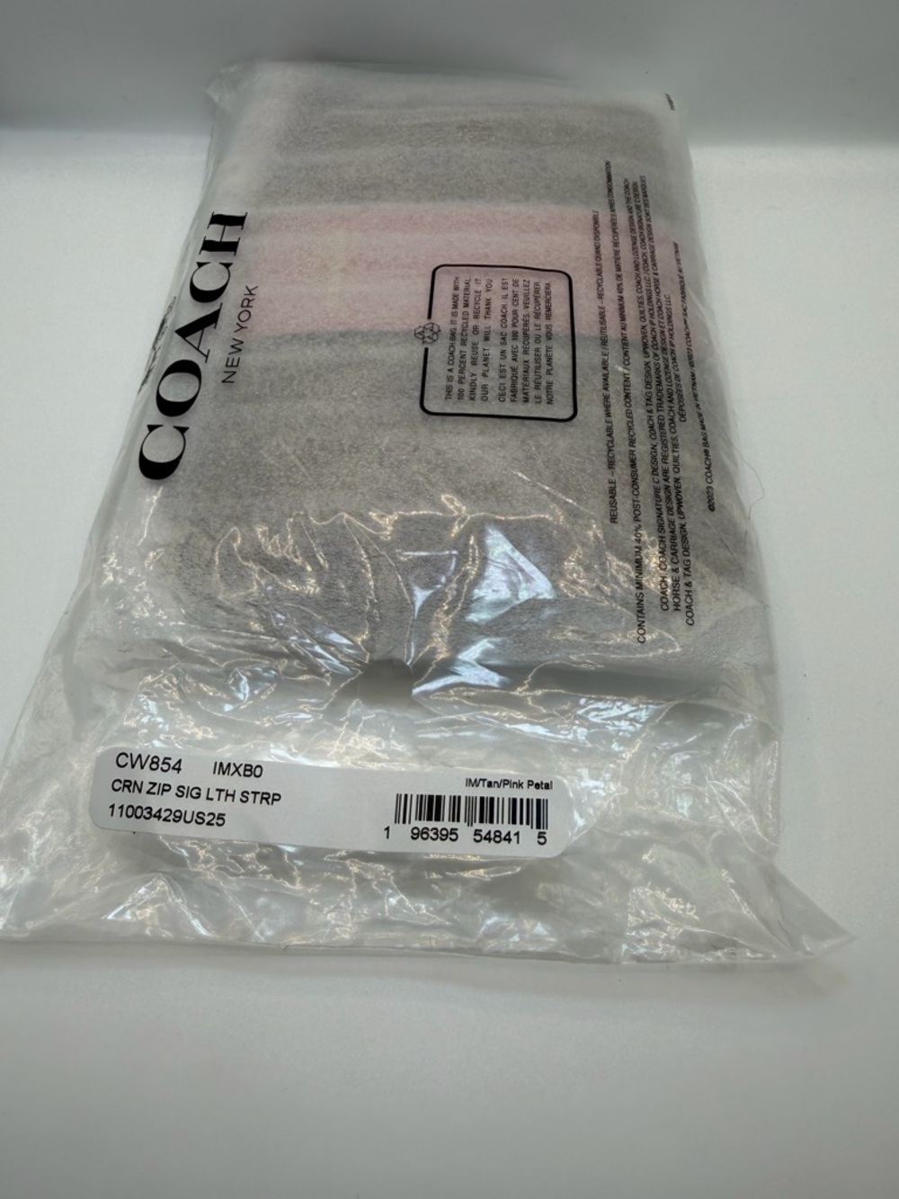 Coach Signature Corner Zip Wristlet Pink Petal Stripe Canvas NWT - Picture 2 of 7